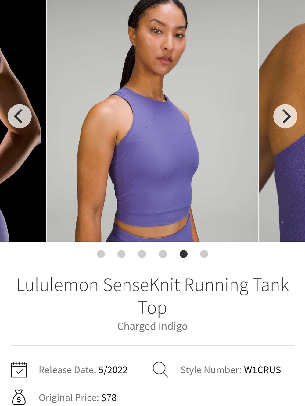 lululemon athletica High-Neck Crop Tank Top Periwinkle Purple Sz 6 *Read